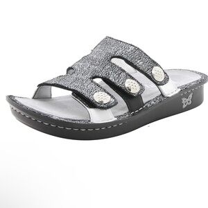 Alegria Venice Wedge Sandals Metallic Silver Leather SN# VEN-900 Size 38 / 7.5